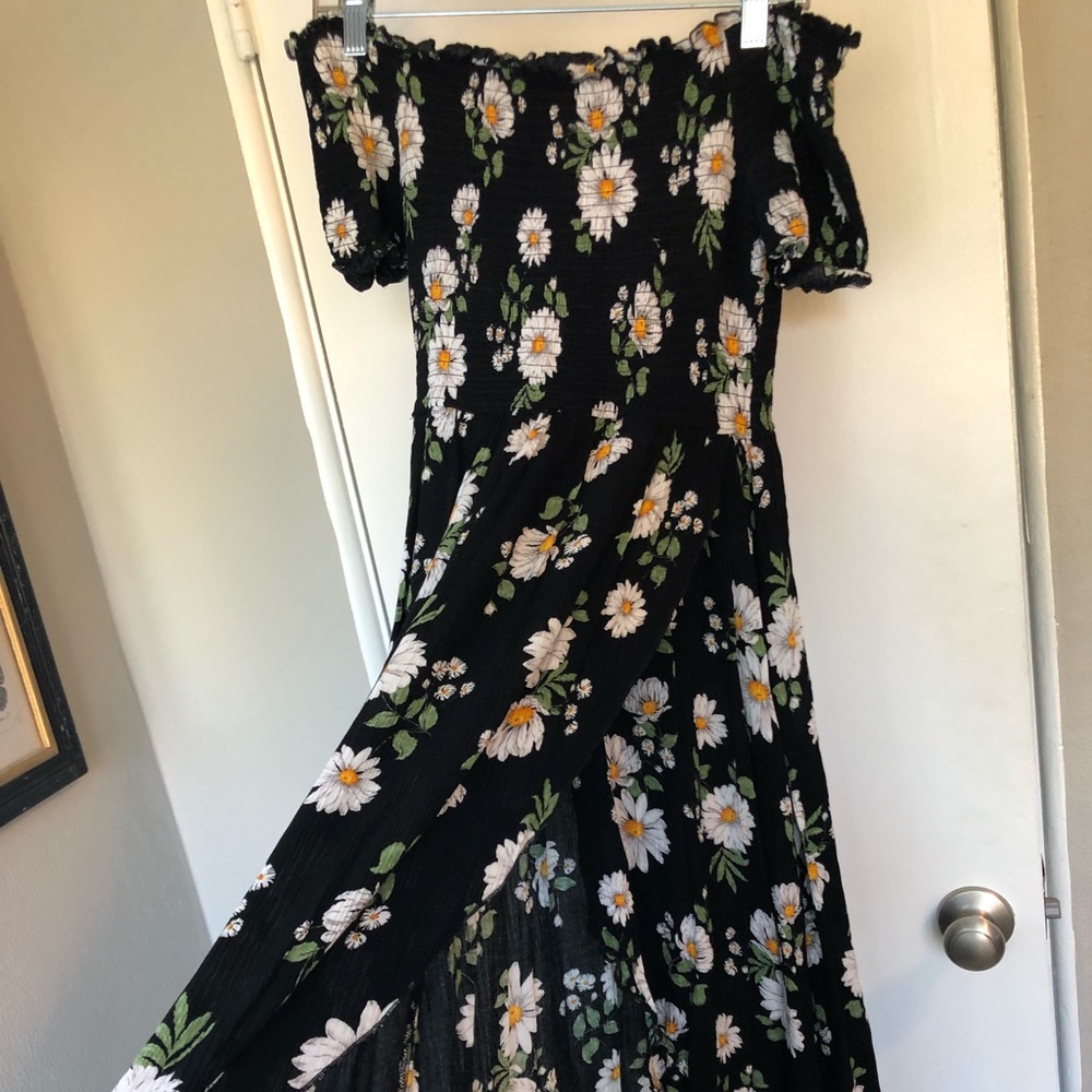 Daisy Print Smocked Waist High Low Dress